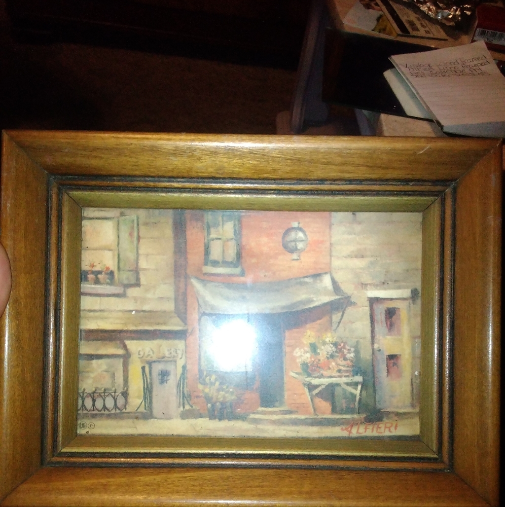 Vintage wood framed Alfieri Litho framed art collectibles art still water treasu